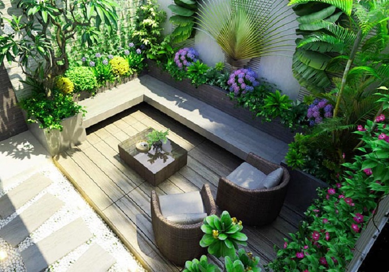 Trang trí decor sân vườn phong cách tối giản, đẹp, hiện đại